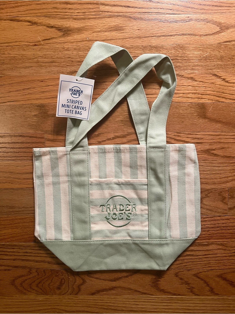 NWT Trader Joe’s Mini Canvas Tote Bag in Mint Stripe